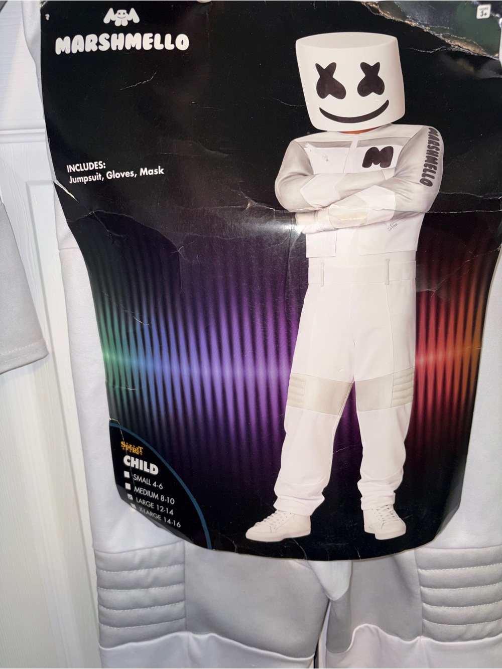 Spirit Kids Marshmello Costume - White Jumpsuit & Mask large 12-14